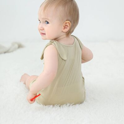 Bamboo Short Romper with Bows- Latte