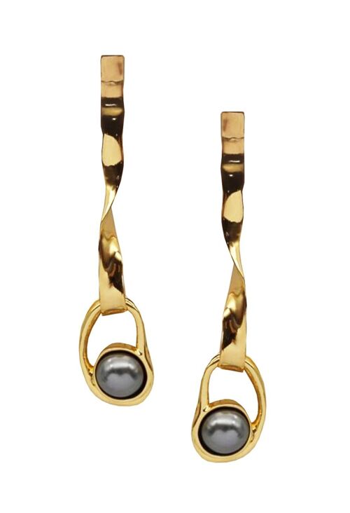Gold liquid black pearl drop earrings