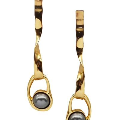 Gold liquid black pearl drop earrings