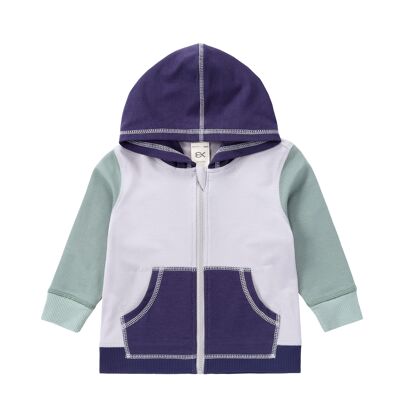Baby Zipped Sweater with Hood - Navy / Sage / Grey