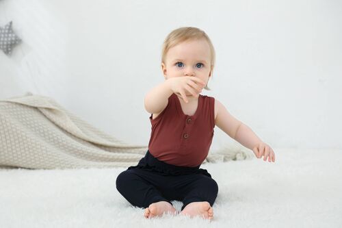 Bamboo Sleeveless Ribbed Bodysuit with Buttons - CRANBERRY