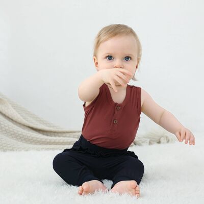 Bamboo Sleeveless Ribbed Bodysuit with Buttons - CRANBERRY