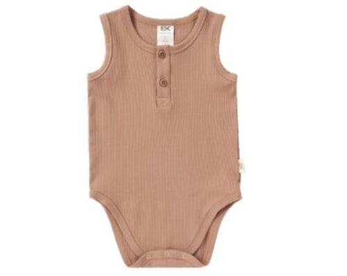 Bamboo Sleeveless Ribbed Bodysuit with Buttons - Chocolate