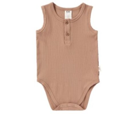 Bamboo Sleeveless Ribbed Bodysuit with Buttons - Chocolate