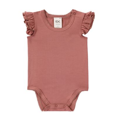 Bamboo Sleeveless Bodysuit with Frills - Cranberry