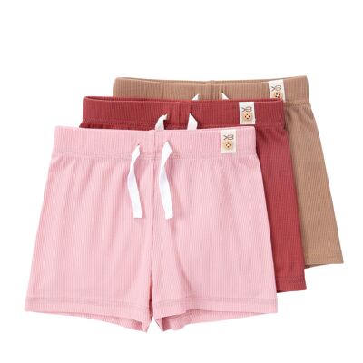 Bamboo Ribbed Shorts with Drawstring - CRANBERRY