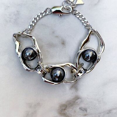 Silver liquid black pearl chain bracelet