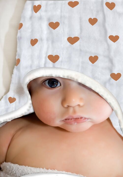 Premium GOTS organic cotton Muslin Hooded Towel - LOVE