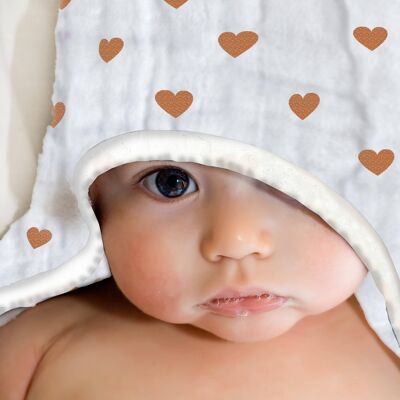 Premium GOTS organic cotton Muslin Hooded Towel - LOVE