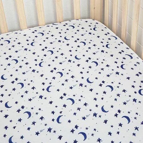 Premium Bamboo Muslin Cotbed Sheet -Midnight