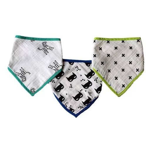 Premium Muslin Bamboo Bandana Bibs 3- Pack - Monochrome