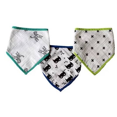 Pack de 3 baberos bandana de muselina premium de bambú - Monocromo