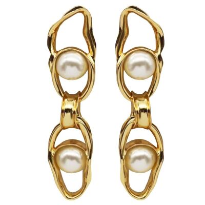Gold liquid chain pearl earrings