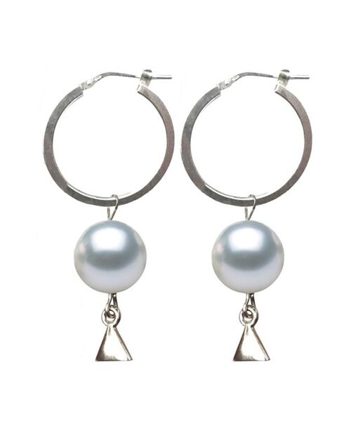 Silver pearl hoop earrings