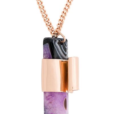 Rose gold pink agate stone necklace