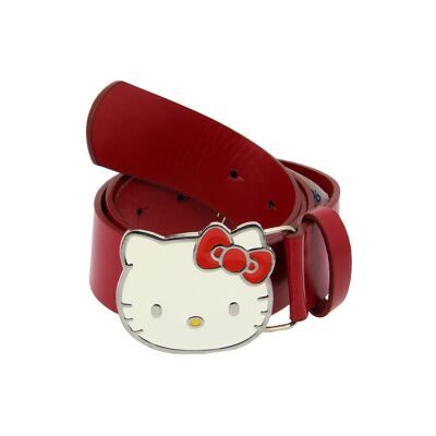 Ceinture en cuir PU Hello Kitty avec boucle en métal émaillé blanc - Rouge