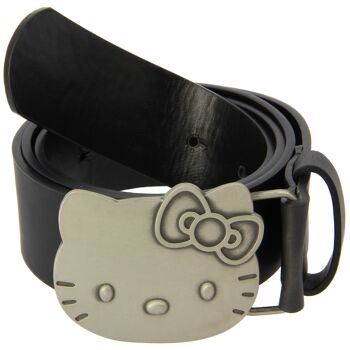 Ceinture en cuir PU Hello Kitty avec boucle en métal oxydé argenté - Noir 5