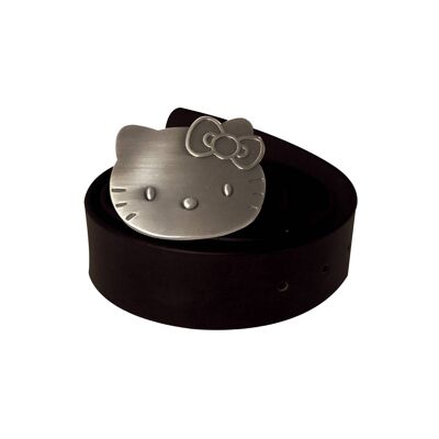 Cinturón de piel sintética de Hello Kitty con hebilla de metal oxidado plateado - Negro