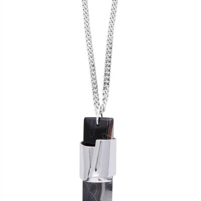 PENDENTIF LONG EN PIERRE AGATE NOIRE