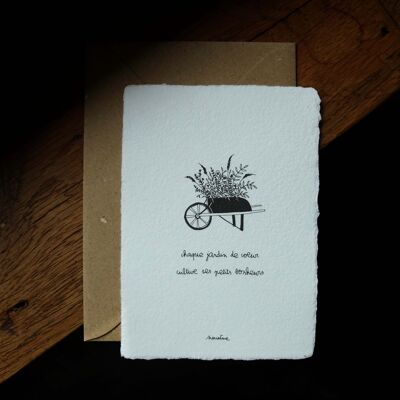 Wheelbarrow - Card 10x15 handmade paper and recycled envelope