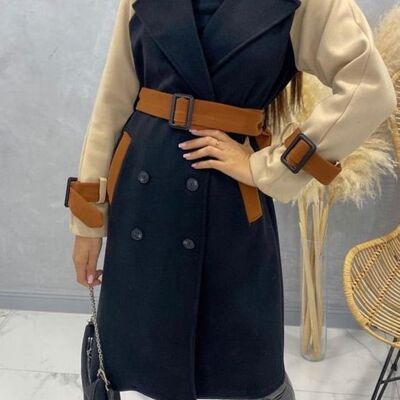 PHOENIX CONTRAST BELTED LONGLINE COAT