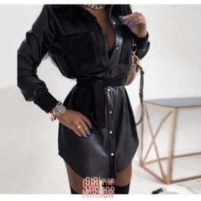 Robe chemise en cuir PU