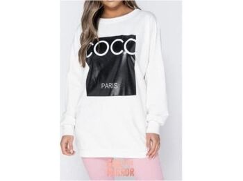 Sweat-shirt surdimensionné blanc à imprimé Coco 2