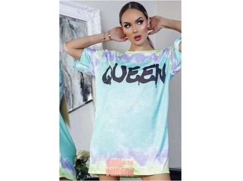 QUEEN print tie dye oversized T-Shirt Dress