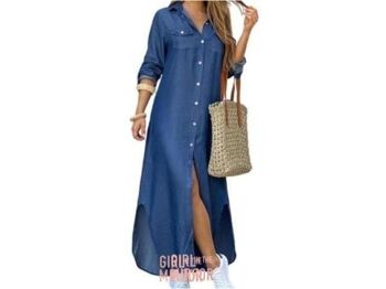 Robe chemise longue en denim à manches longues