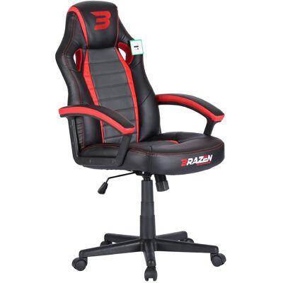 BraZen Salute PC Gaming Chair - Grey - Red