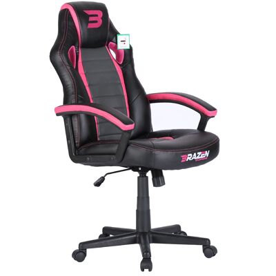 BraZen Salute PC Gaming Chair - Grey - Pink