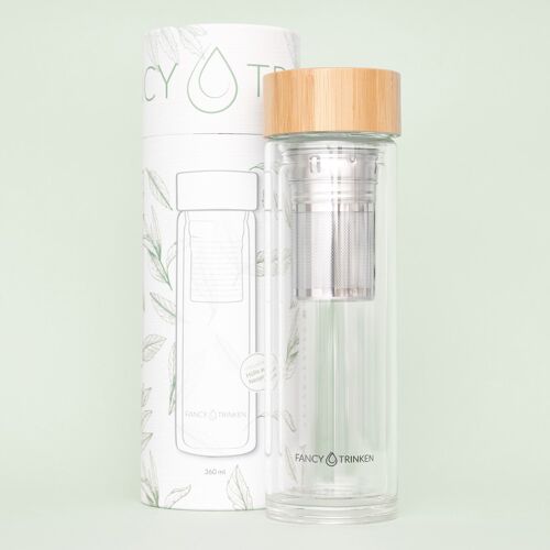 Teeflasche aus Glas mit Bambusdeckel, 360 ml
