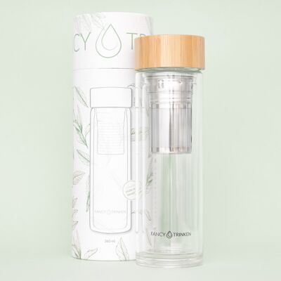Glass tea bottle with bamboo lid, 360 ml