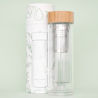 Botella de vidrio para té con tapa de bambú, 420 ml