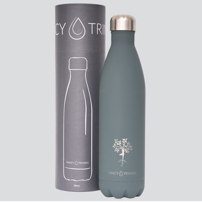 Matraz de vacío de acero inoxidable, 750 ml, gris, árbol de yoga