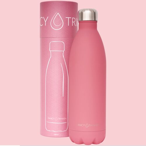 Isolierflasche aus Edelstahl, 1 Liter, pink, nur Logo