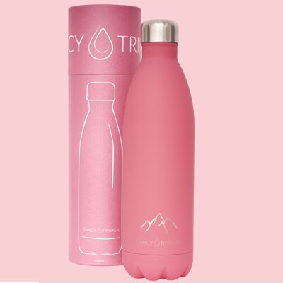 Stainless steel vacuum flask, 1 liter, pink, mountains