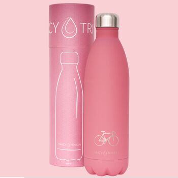 Flacon à vide en acier inoxydable, 1 litre, rose, vélo