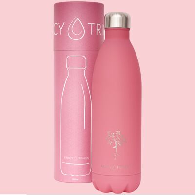 Stainless steel vacuum flask, 1 liter, pink, yoga tree