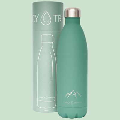 Stainless steel vacuum flask, 1 liter, green, mountains