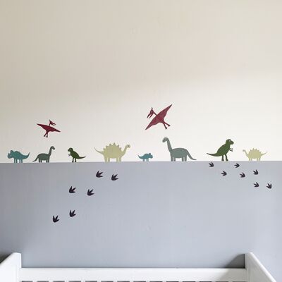 Dinosaur wall stickers green shades