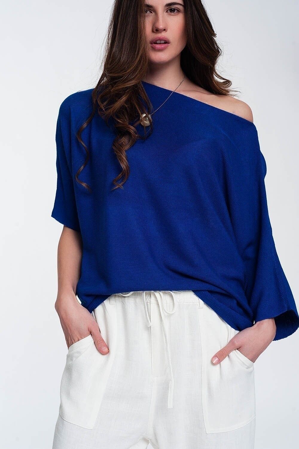 Maglione con maniche a 3/4 blu