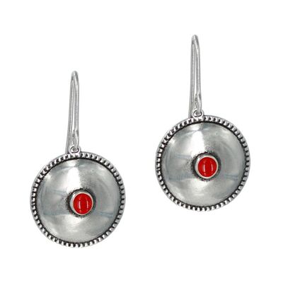Circular ethnic earring with red enamel