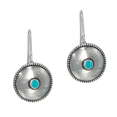 Circular ethnic earring with blue enamel