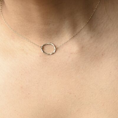 9ct Gold Hammered Hand Formed Oval Pendant Necklace