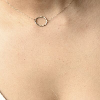9ct Gold Hammered Hand Formed Oval Pendant Necklace