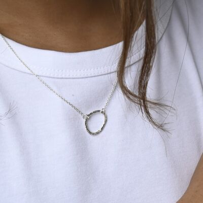 Silver Hammered Hand Formed Oval Pendant Necklace