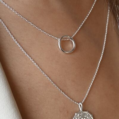 Silver Minimal Circle Slider Pendant Necklace