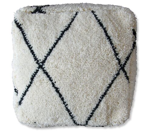 Fluffy Beni Ourain Floor cushion Pouf - White and Black - Cover only