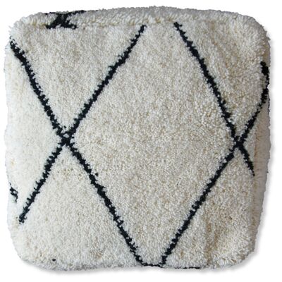 Fluffy Beni Ourain Floor cushion Pouf - White and Black - Cover only